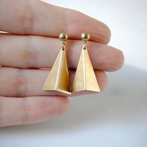 Folded Triangle Earrings | Small Studs Dangles | Gold Geometric Drops