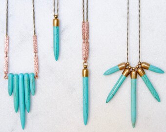 Bohemian Turquoise Necklaces | Howlite Spikes Statement Jewelry | Southwestern Pendants