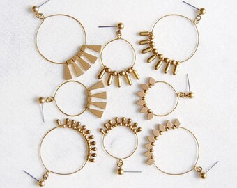 Boho Beaded Hoops | Geometric Gold Fringe Earrings | Modern and Minimal Dangles