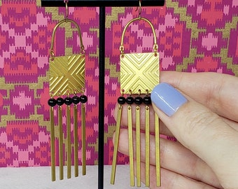 Brass Fringe Earrings | Long Gold Statements | Big Boho Beaded Dangles