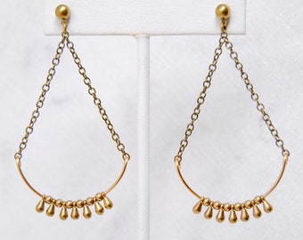 Delicate Teardrop Dangles | Boho Earrings | Brass Fringe Statement Jewelry