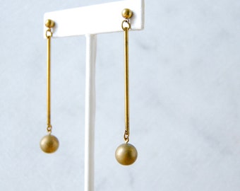 Orb Earrings | Long Geometric Dangles | Brass Sphere and Stick Earrings