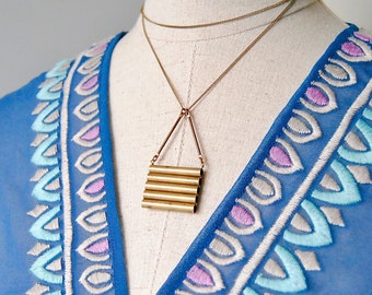 Modern Ladder Necklace | Statement Jewelry | Geometric Brass Tube Pendant