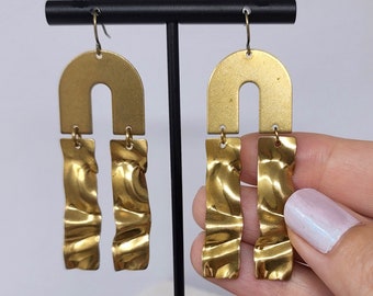 Archway Earrings | Large Gold Arc Dangles | Rainbow Jewelry | Brass Statement Earrings