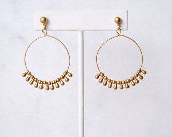 Teardrop Hoops | Bohemian Brass Jewelry | Gold Fringe Earrings