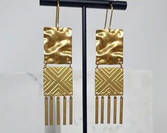 Textured Trim Earrings | Gold Fringe Statements | Long Gold Dangle Earrings