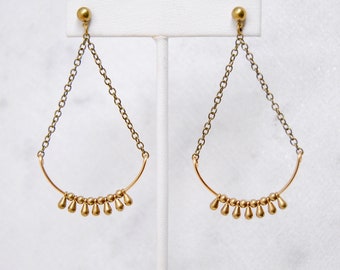 Delicate Teardrop Dangles | Boho Earrings | Brass Fringe Statement Jewelry