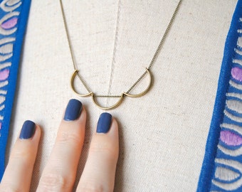 Three Curves Necklace | Brass Semicircles Pendant | Minimal and Geometric Gold Arc