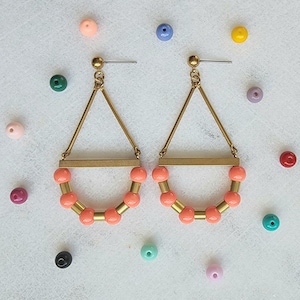 Beautiful Beaded Earrings | Long teardrop statement earrings | Handmade big boho dangles | Modern gold studs with glass beads and brass