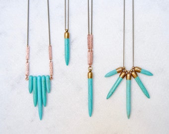 Bohemian Turquoise Necklaces | Howlite Spikes Statement Jewelry | Southwestern Pendants