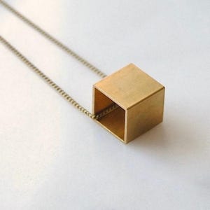 Brass Cube Necklace | Geometric square pendant | Vintage brass charm