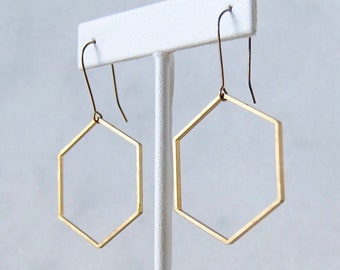 Minimal Hex Earrings | Gold Geometric Hexagon Earrings | Everyday Jewelry