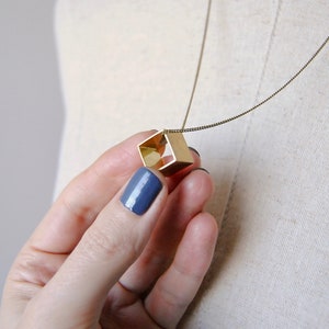 Brass Cube Necklace Geometric Square Charm Gift For Minimal Man or Woman image 3