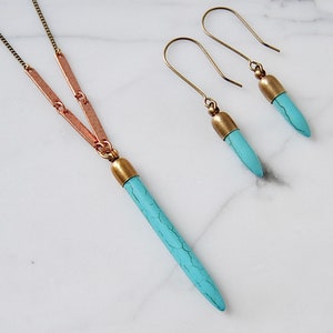 Boho Bar Necklace Turquoise Howlite Spike Necklace Long Layering Stone Pendant image 6