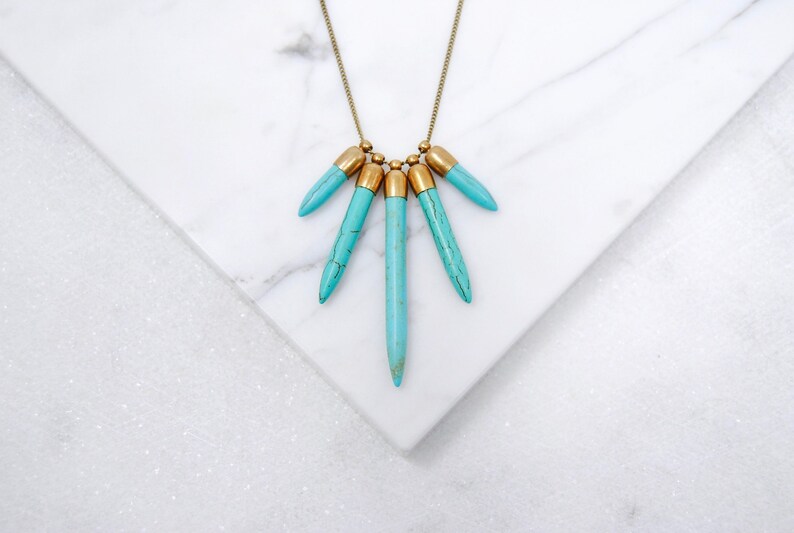 Howlite Spikes Necklace Geometric Statement Jewelry Boho Turquoise Necklace Modern Southwest Style Pendant image 3