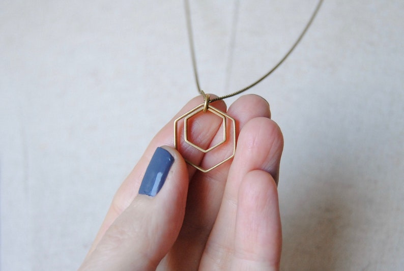 Paired Hexagons Necklace  Minimal Geometric Pendant  Modern image 4