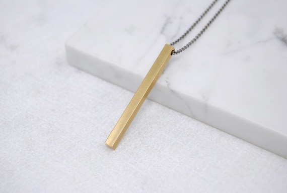 Silver Gold Rectangle Bar Pendant Birthday Gift Mother's Day Gift for Her Geometric Antique Gold Silver Bar Pendant Long Layer Necklace