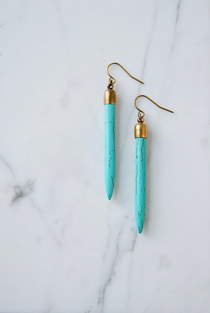 Turquoise Spike Earrings Long Dangling Earrings Boho Chic - Etsy