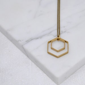 Paired Hexagons Necklace Minimal Geometric Pendant Modern and Simple Jewelry image 5