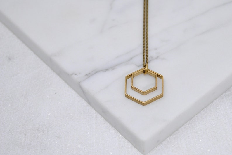 Paired Hexagons Necklace  Minimal Geometric Pendant  Modern image 5