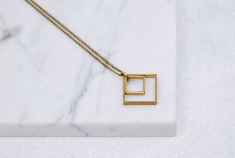 Paired Squares Necklace Minimal Geometric Jewelry Everyday Necklace image 1