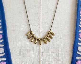 Spikes Cluster Necklace | Minimal Jewelry | Gold Bullets Necklace | Brass Fringe Beaded Layering Chain