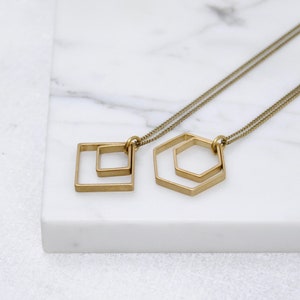 Paired Hexagons Necklace Minimal Geometric Pendant Modern and Simple Jewelry image 6