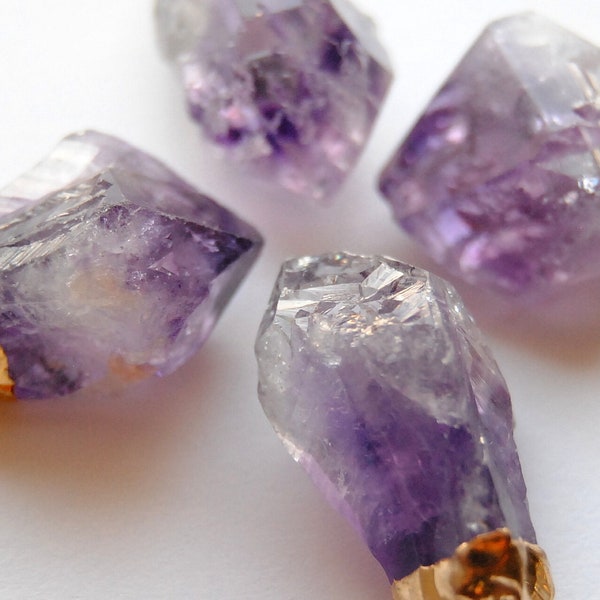 Raw Amethyst Crystal Necklace - Small - Gold Plated - FREE US Shipping