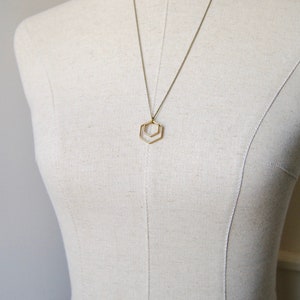 Paired Hexagons Necklace Minimal Geometric Pendant Modern and Simple Jewelry image 2
