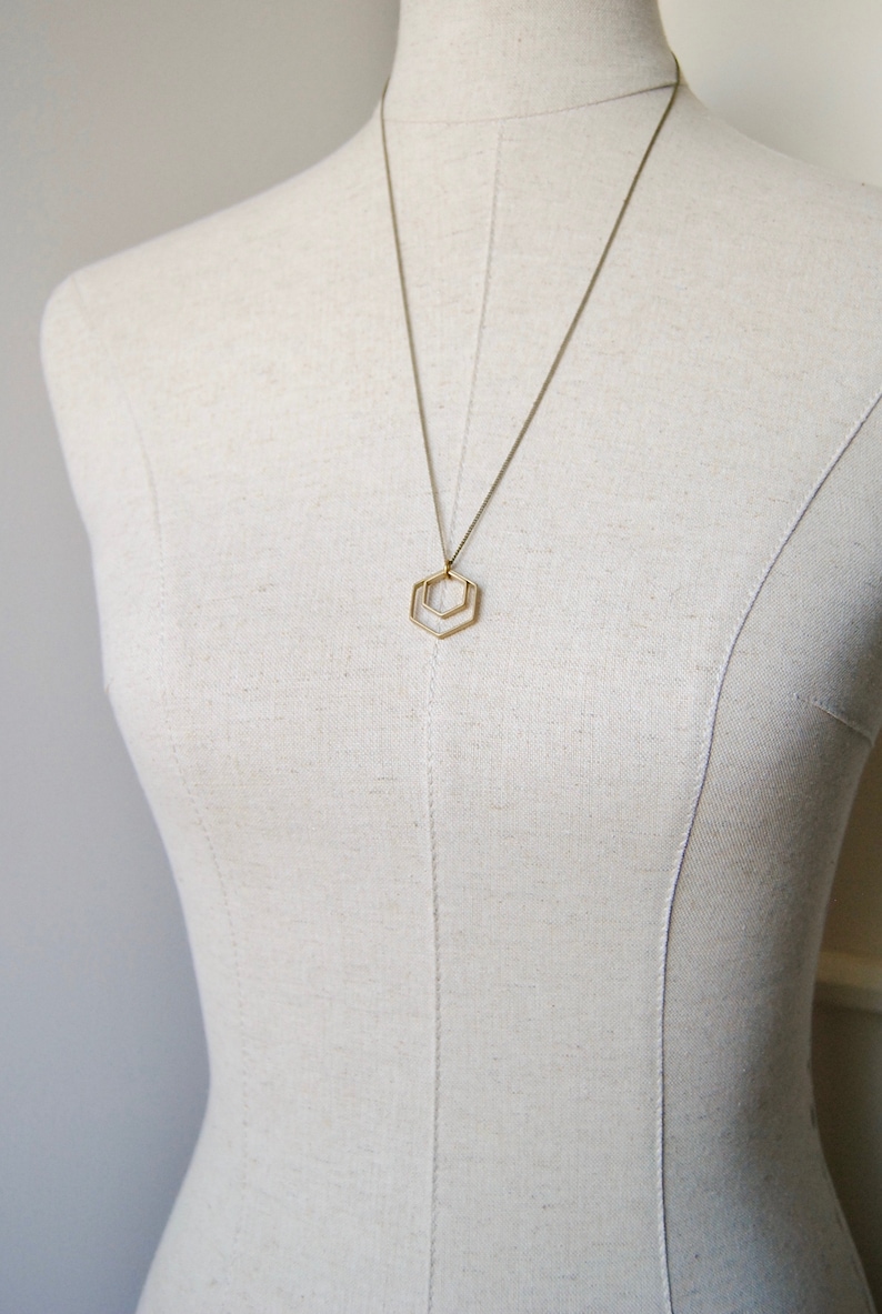 Paired Hexagons Necklace  Minimal Geometric Pendant  Modern image 2