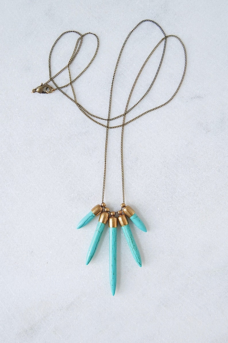 Howlite Spikes Necklace Geometric Statement Jewelry Boho Turquoise Necklace Modern Southwest Style Pendant image 1