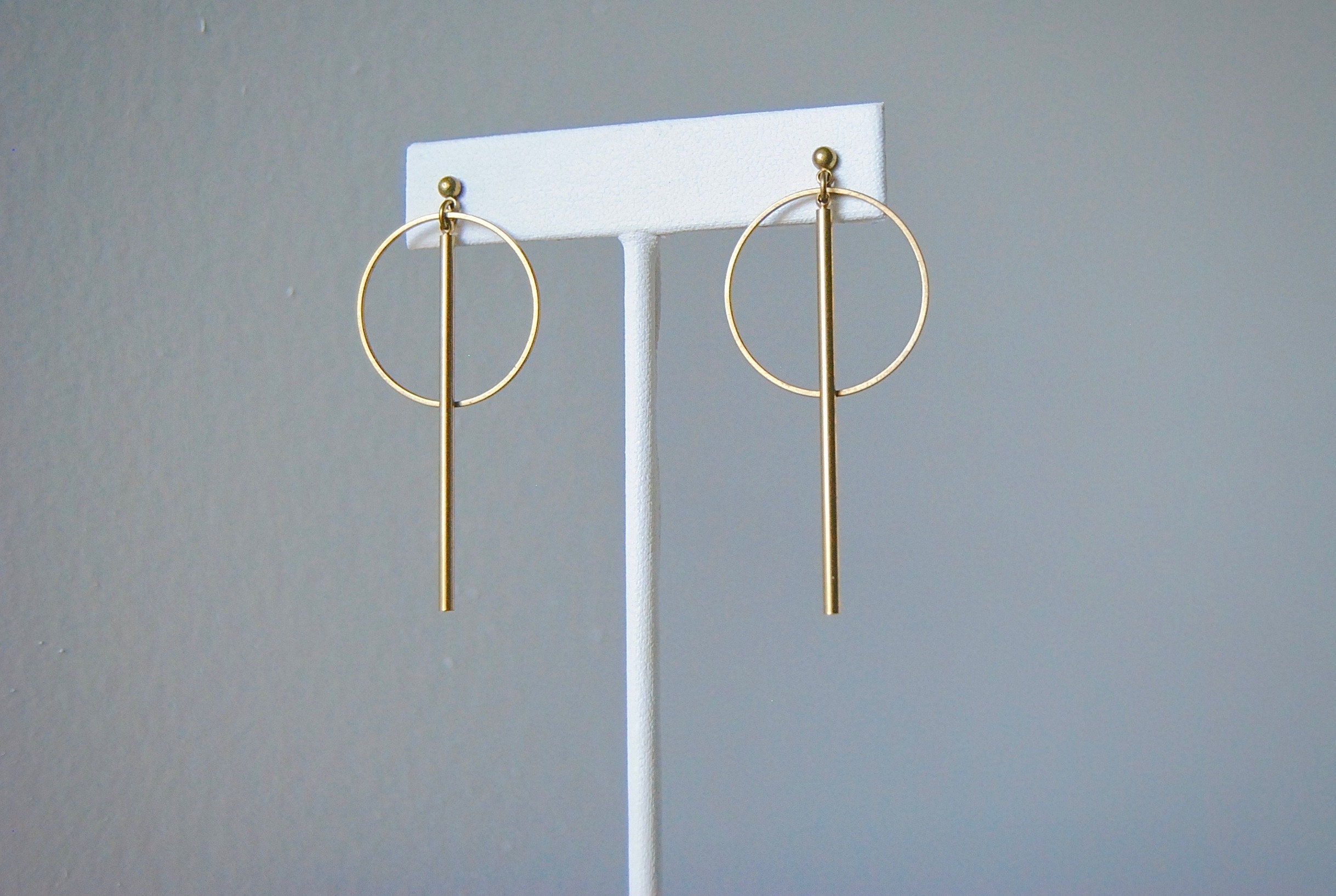 Circle and Bar Earrings | Simple and Minimal Stud Dangles