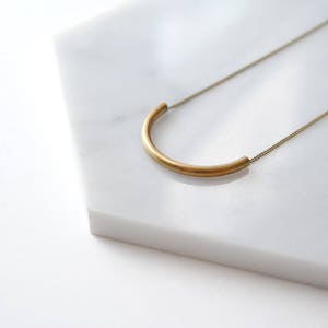 Small Curve Necklace Gold Tube Pendant Minimal Brass Semicircle image 2