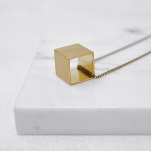 Brass Cube Necklace Geometric Square Charm Gift For Minimal Man or Woman image 6