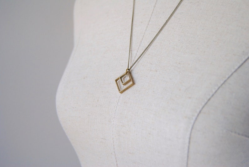 Paired Squares Necklace Minimal Geometric Jewelry Everyday Necklace image 2