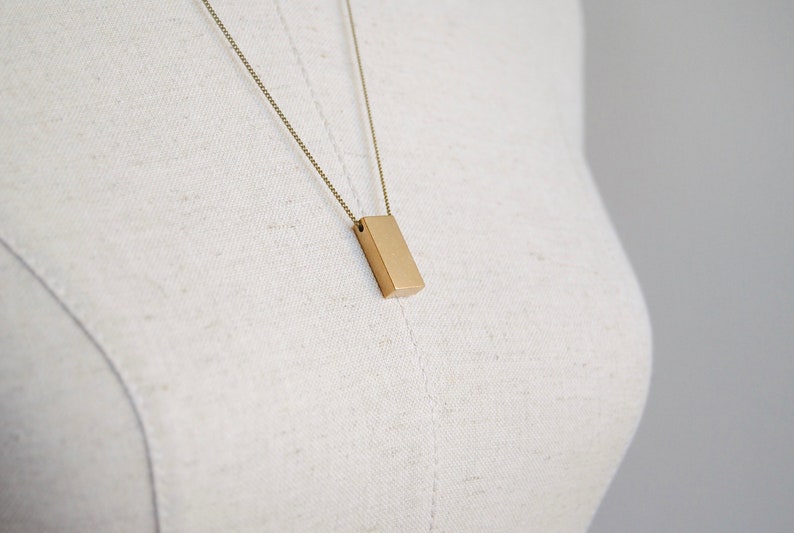 Wide Bar Necklace Geometric Rectangle Pendant Industrial Metal Jewelry Modern Minimal Design image 2