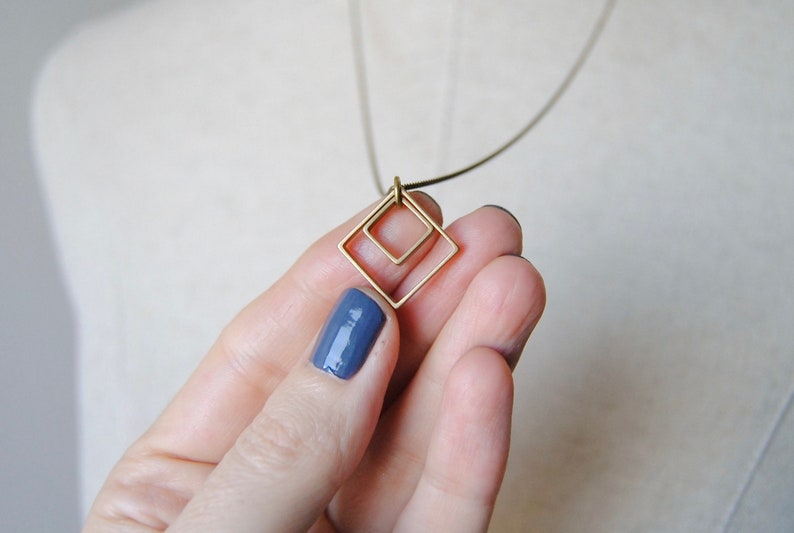 Paired Squares Necklace Minimal Geometric Jewelry Everyday Necklace image 3