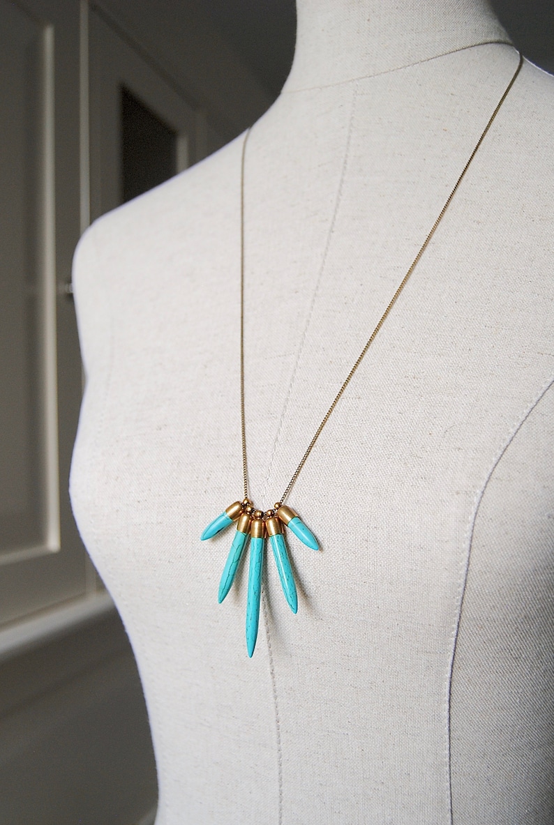 Howlite Spikes Necklace Geometric Statement Jewelry Boho Turquoise Necklace Modern Southwest Style Pendant image 2