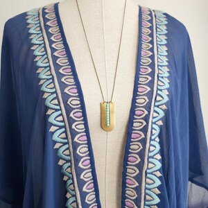 Fortress Necklace Geometric Pendant Brass Arc with Beads Long Beaded Statement Necklace Boho Chic Style image 5