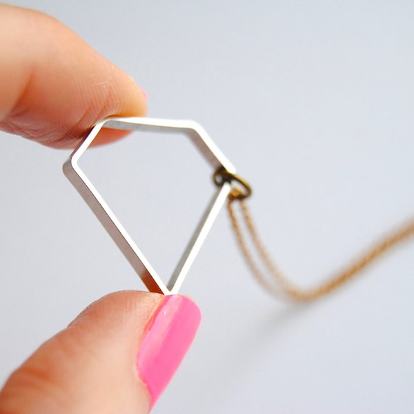 SALE - Silver Diamond Necklace. Geometric Charm. Gift for Her.  Cute Layering Necklace. FREE Shipping in US