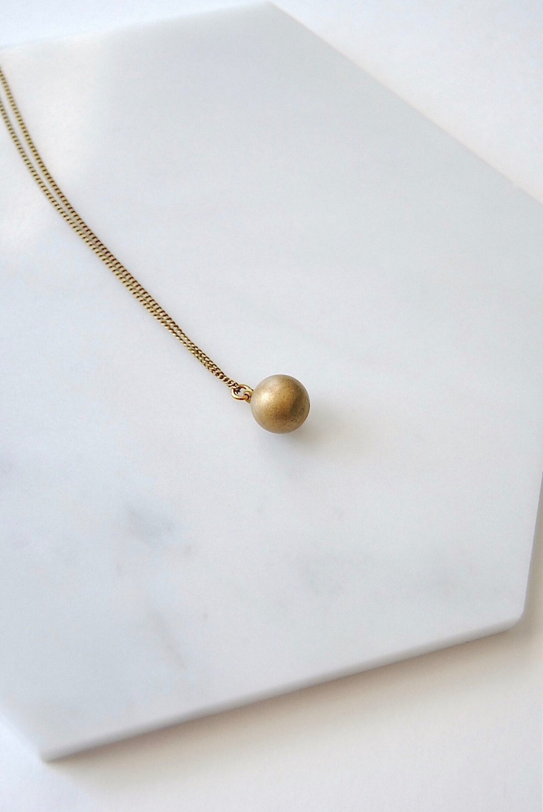 Orb Necklace Round Brass Ball Pendant Geometric Sphere Necklace Etsy