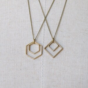 Paired Hexagons Necklace Minimal Geometric Pendant Modern and Simple Jewelry image 7