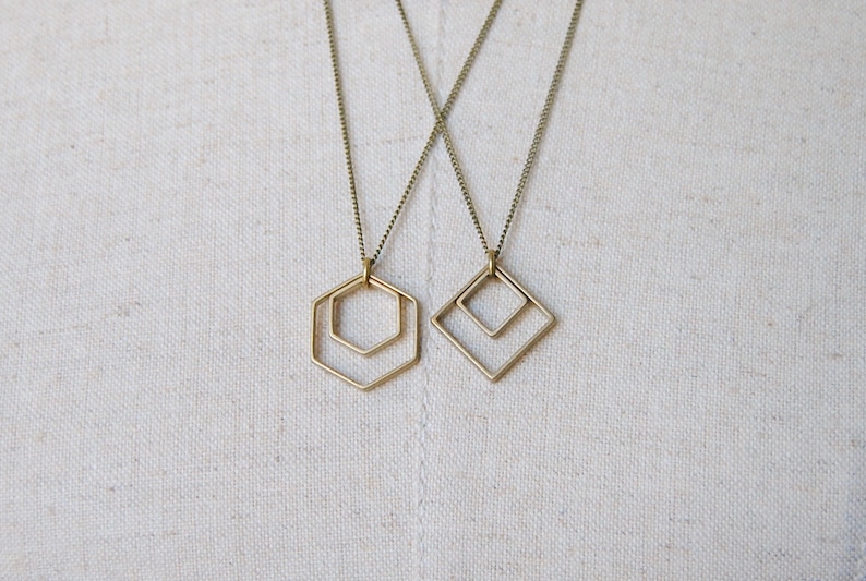 Paired Hexagons Necklace  Minimal Geometric Pendant  Modern image 7