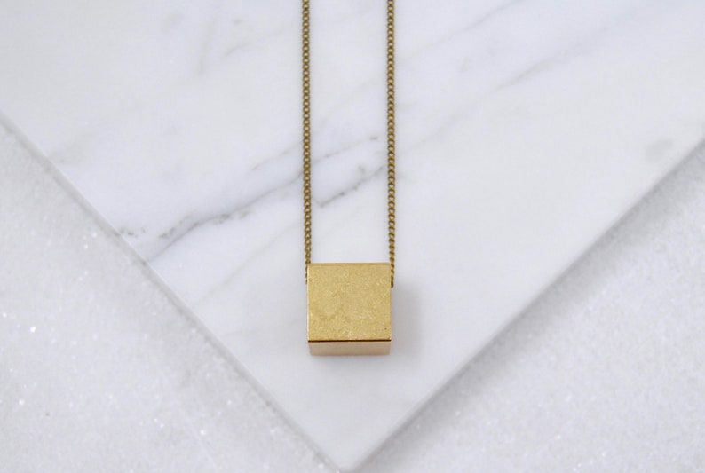 Brass Cube Necklace Geometric Square Charm Gift For Minimal Man or Woman image 5