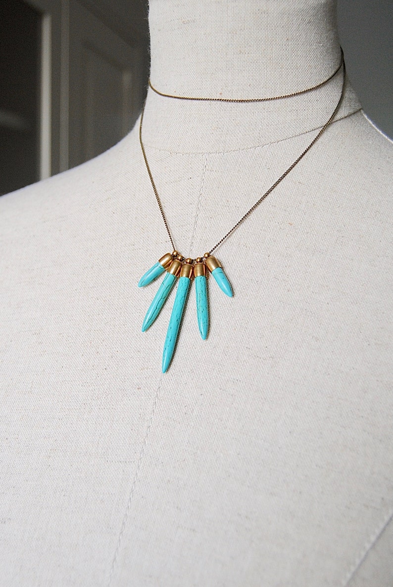 Howlite Spikes Necklace Geometric Statement Jewelry Boho Turquoise Necklace Modern Southwest Style Pendant image 4