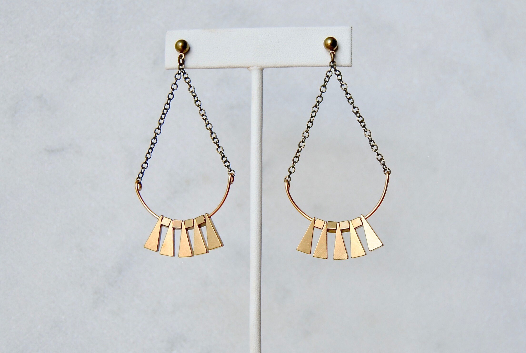 Sun Rays Dangles Bohemian Brass Triangle Earrings | Etsy