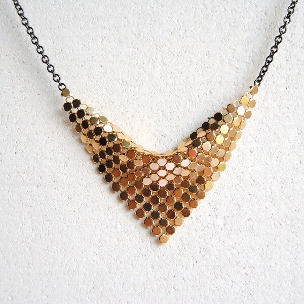 SALE - Gold Bib Necklace with Sequin Triangle - FREE US Shipping