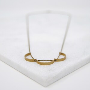 Three Curves Necklace Brass Semicircles Pendant Minimal and Geometric Gold Arc image 4