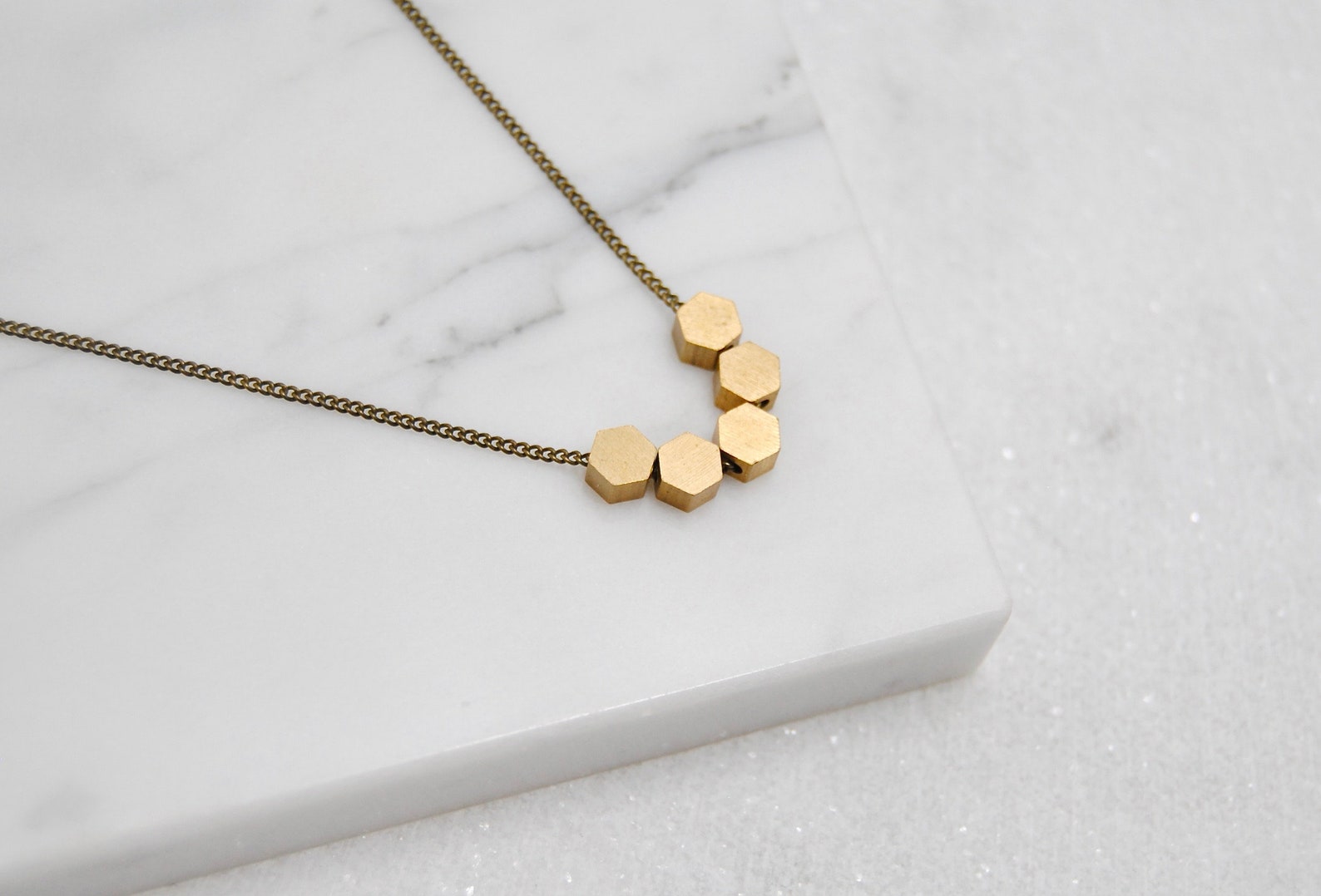 Tiny Hexagons Necklace Mini Geometric Charms Simple Etsy
