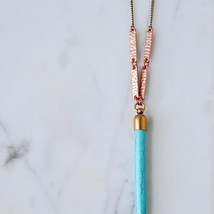 Boho Bar Necklace Turquoise Howlite Spike Necklace Long Layering Stone Pendant image 5